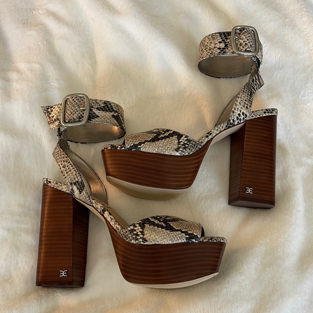 Sam Edelman Snakeskin Leather Platform Heels